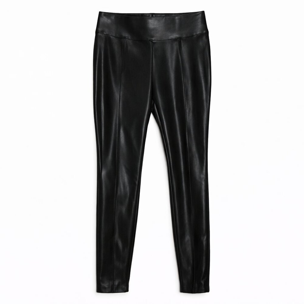NINE WEST Faux Leather Pull-On Creased Black Legging Pants Size L